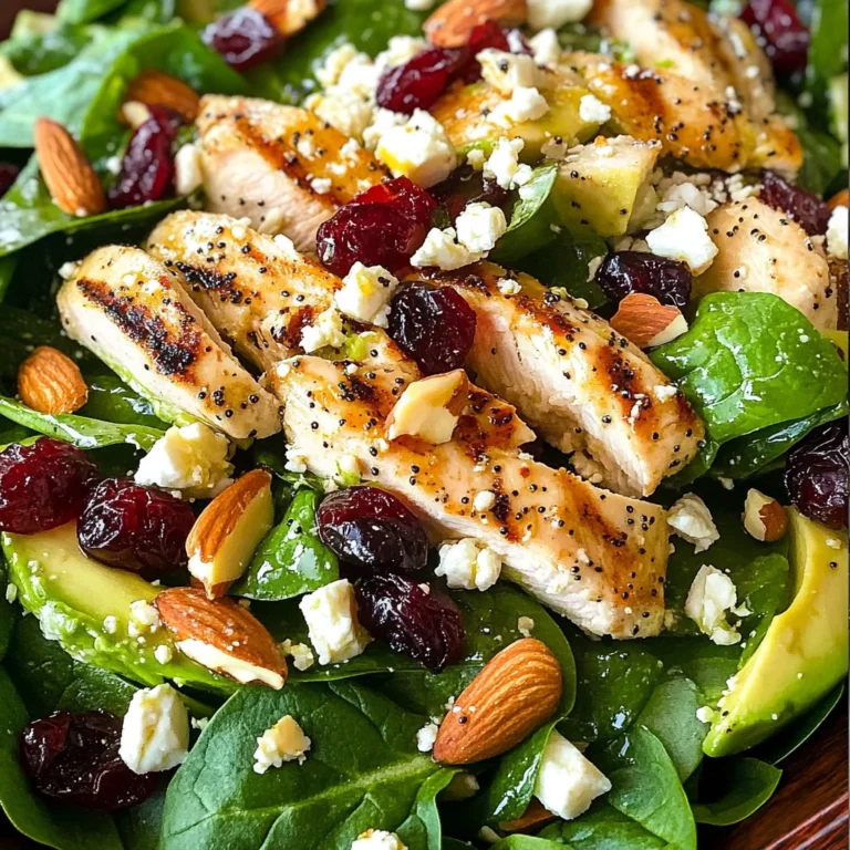 Cranberry Avocado Spinach Salad with Chicken and Orange Poppy Seed Dressing