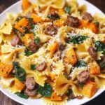 Creamy Roasted Butternut Squash Pasta with Sausage and Spinach