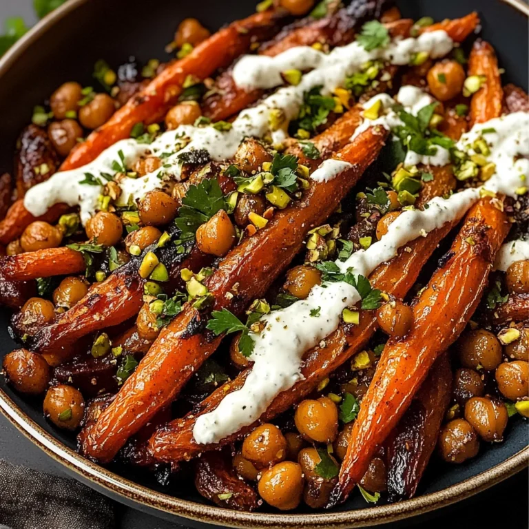 Spicy maple roast carrots with crispy chickpeas and yogurt sauce